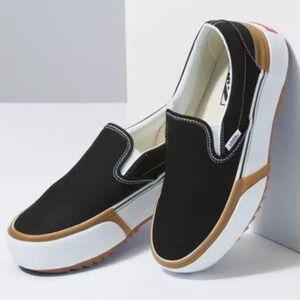 VANS | Rare Classic Canvas Slip-On Platform Skate Shoes in Black/ White and Gum